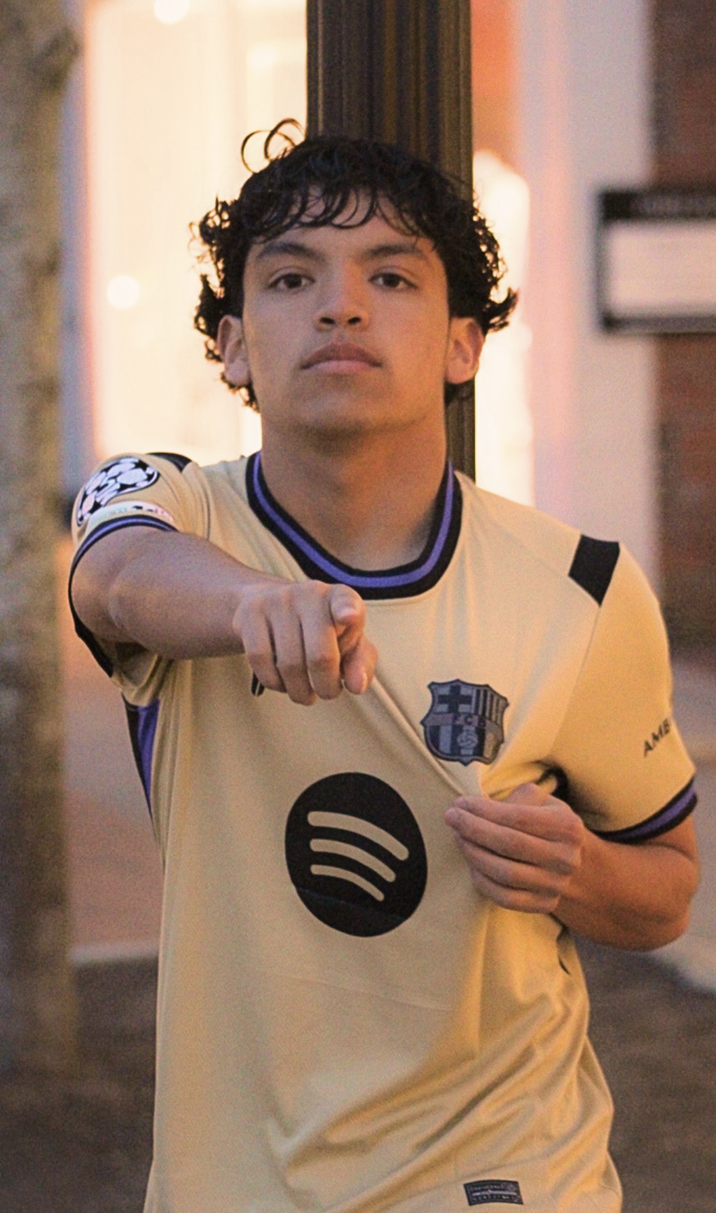 Football jersey styled as streetwear